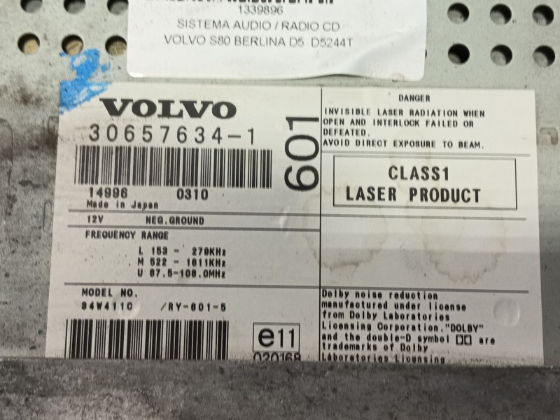 Recambio de sistema audio / radio cd para volvo s80 berlina d5 referencia OEM IAM   