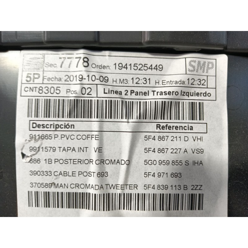 Recambio de guarnecido puerta trasera izquierda para seat leon (5f1) 2.0 tdi referencia OEM IAM  5F9867115 