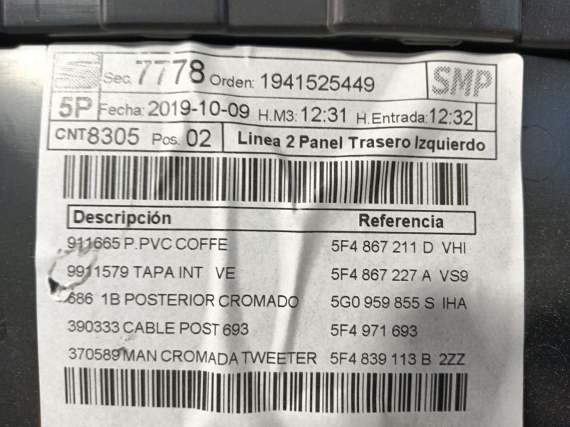 Recambio de guarnecido puerta trasera izquierda para seat leon (5f1) 2.0 tdi referencia OEM IAM  5F9867115 