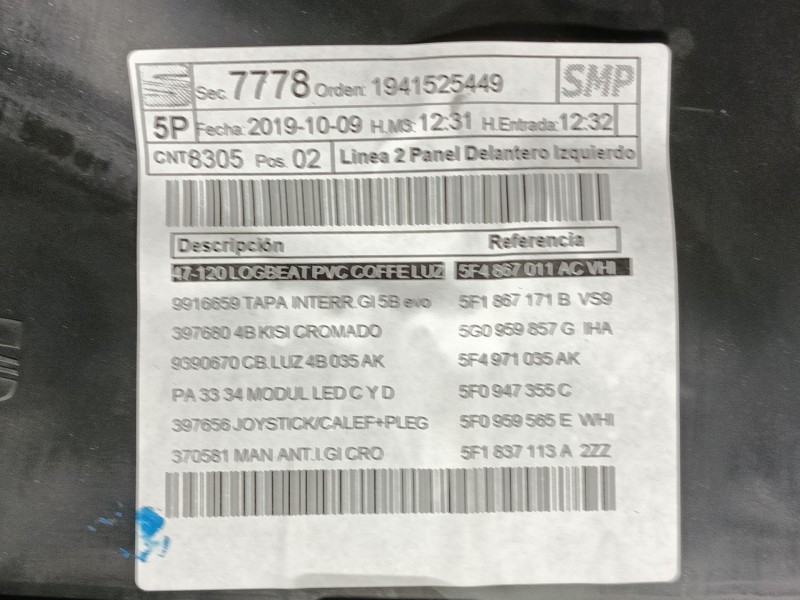 Recambio de guarnecido puerta delantera izquierda para seat leon (5f1) 2.0 tdi referencia OEM IAM   