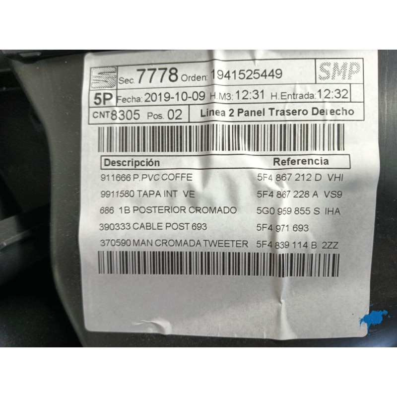 Recambio de guarnecido puerta trasera derecha para seat leon (5f1) 2.0 tdi referencia OEM IAM  5F4867116A 