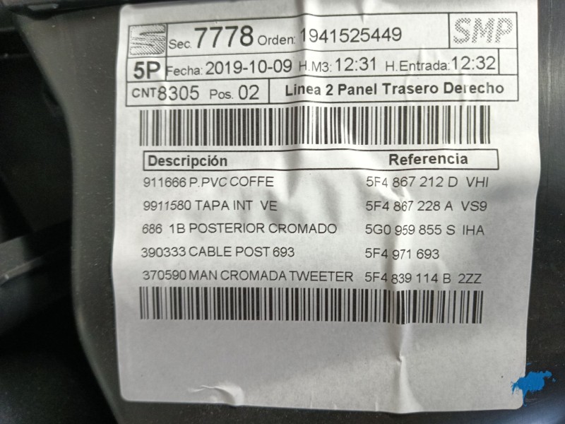 Recambio de guarnecido puerta trasera derecha para seat leon (5f1) 2.0 tdi referencia OEM IAM  5F4867116A 