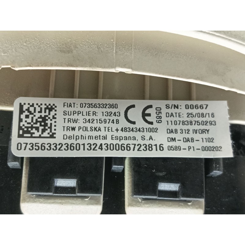 Recambio de airbag delantero izquierdo para fiat 500 (312_) 1.2 (312axa1a) referencia OEM IAM  0589P1000202 