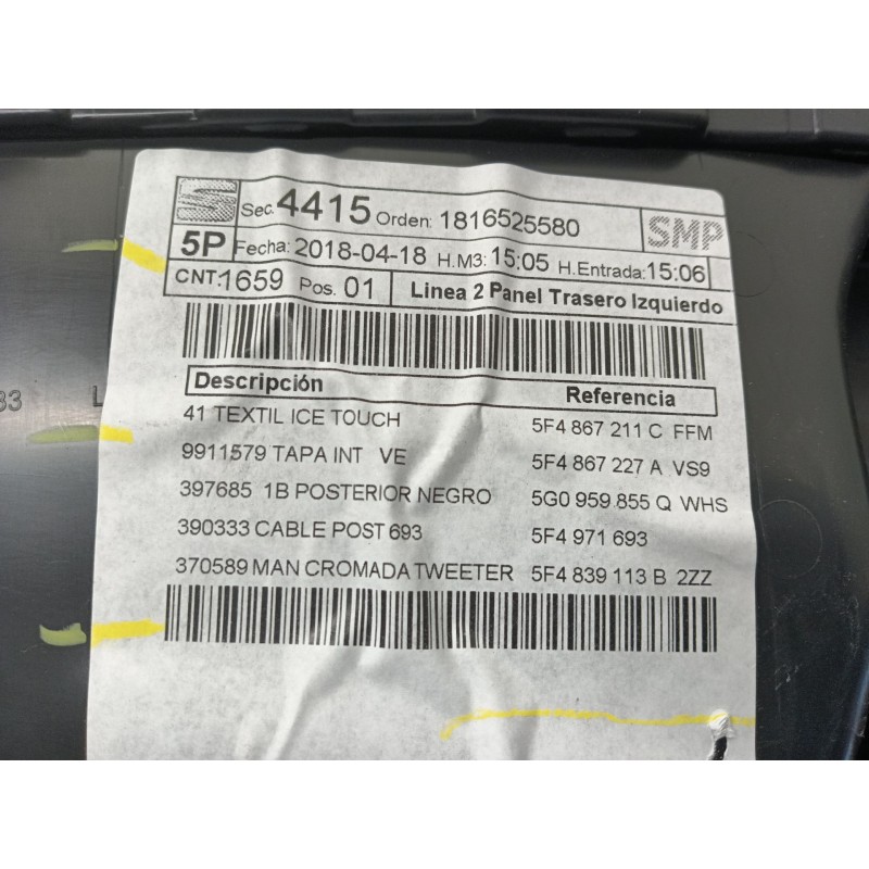 Recambio de guarnecido puerta trasera izquierda para seat leon (5f1) 1.2 tsi referencia OEM IAM   