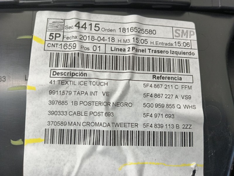 Recambio de guarnecido puerta trasera izquierda para seat leon (5f1) 1.2 tsi referencia OEM IAM   