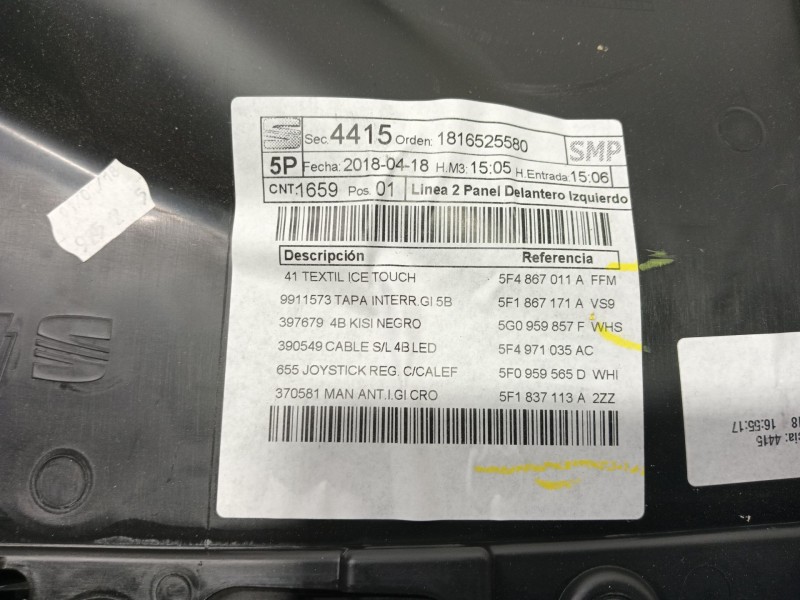 Recambio de guarnecido puerta delantera izquierda para seat leon (5f1) 1.2 tsi referencia OEM IAM   