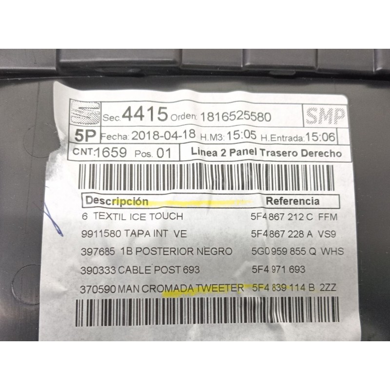 Recambio de guarnecido puerta trasera derecha para seat leon (5f1) 1.2 tsi referencia OEM IAM   