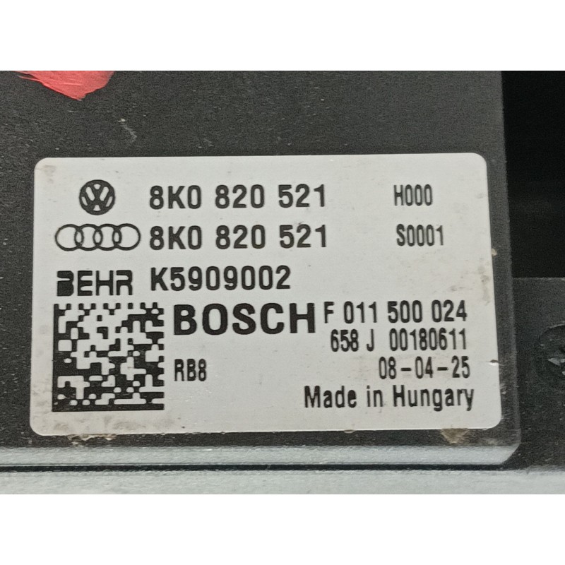 Recambio de resistencia calefaccion para audi a5 (8t3) 1.8 tfsi referencia OEM IAM 8K0820521 K5909002 
