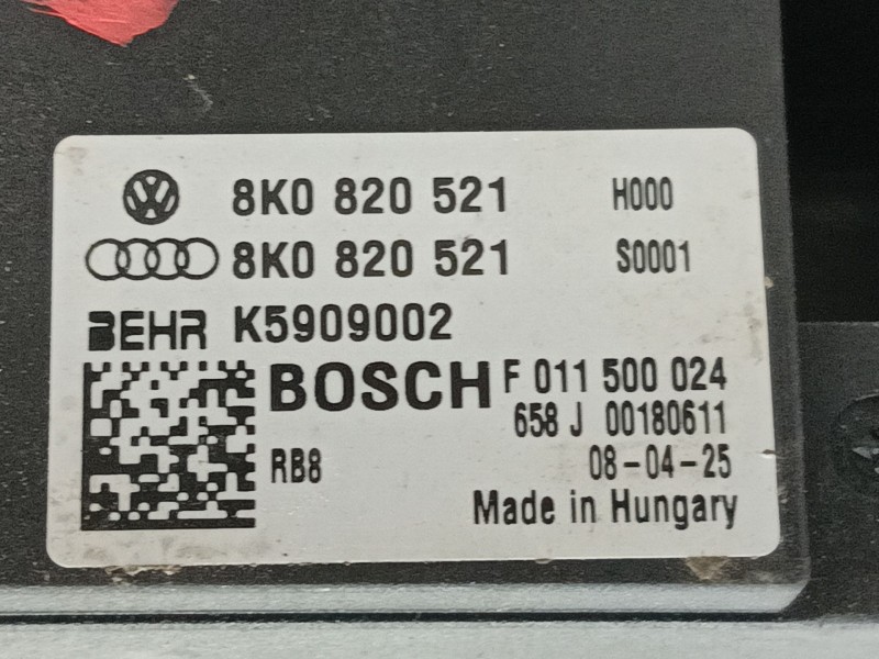 Recambio de resistencia calefaccion para audi a5 (8t3) 1.8 tfsi referencia OEM IAM 8K0820521 K5909002 