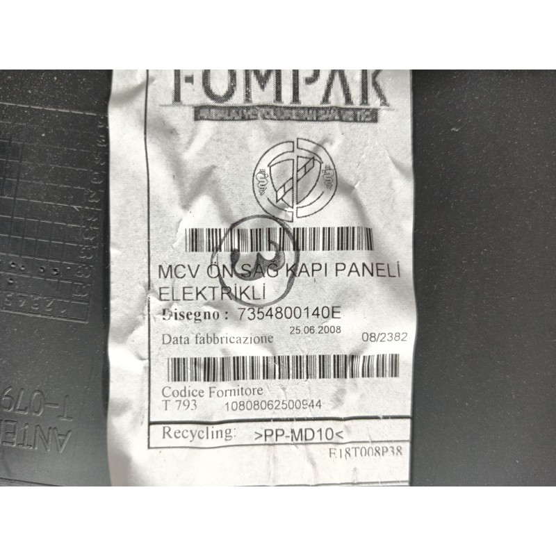 Recambio de guarnecido puerta delantera derecha para peugeot bipper tepee basis referencia OEM IAM   