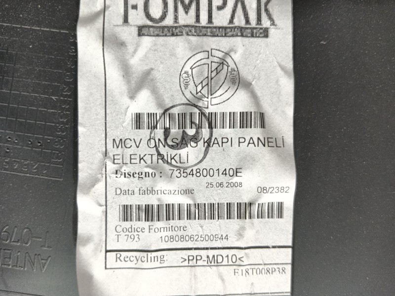 Recambio de guarnecido puerta delantera derecha para peugeot bipper tepee basis referencia OEM IAM   