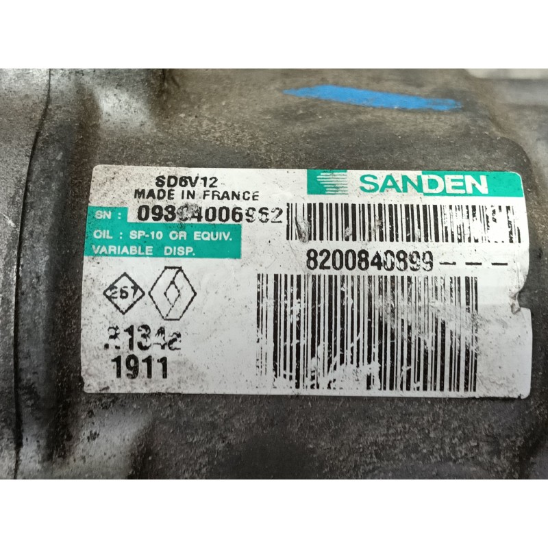 Recambio de compresor aire acondicionado para dacia sandero ambiance referencia OEM IAM 8200840899 SD6V12GL1911 