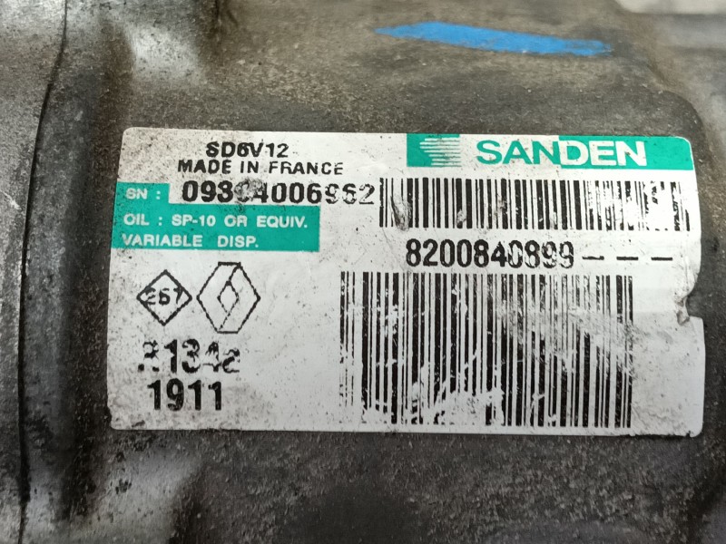 Recambio de compresor aire acondicionado para dacia sandero ambiance referencia OEM IAM 8200840899 SD6V12GL1911 