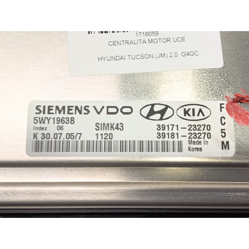 Recambio de centralita motor uce para hyundai tucson (jm) 2.0 referencia OEM IAM 3918123270 3917123270 