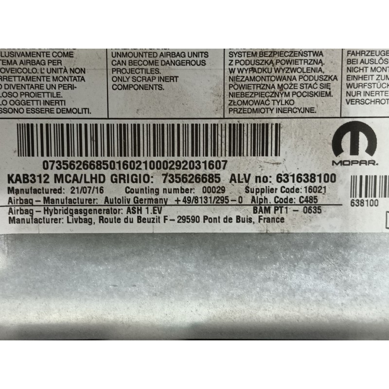 Recambio de airbag delantero izquierdo para fiat 500 (312_) 1.2 (312axa1a) referencia OEM IAM   