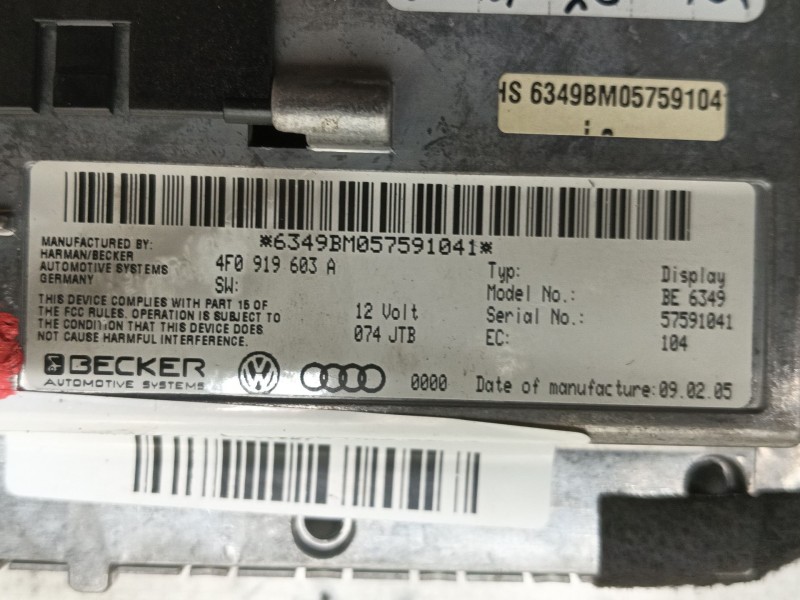 Recambio de sistema audio / radio cd para audi a6 c6 (4f2) 2.7 tdi referencia OEM IAM  4F0919603A 