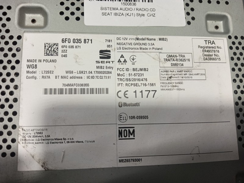 Recambio de sistema audio / radio cd para seat ibiza (kj1) style referencia OEM IAM   