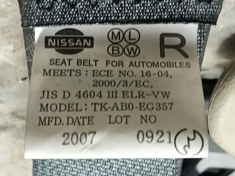 Recambio de cinturon seguridad trasero derecho para nissan patrol gr v wagon (y61) 3.0 dti referencia OEM IAM   