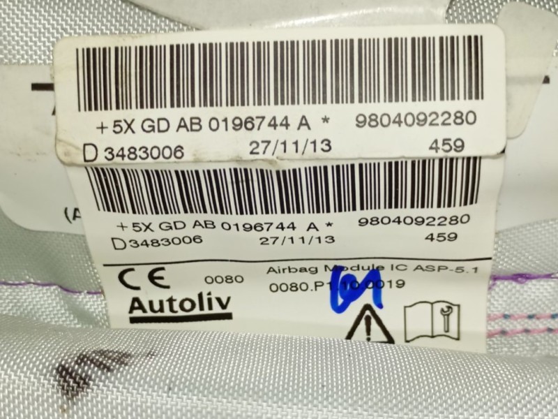 Recambio de airbag cortina delantero derecho para peugeot 208 access referencia OEM IAM 9804092280  