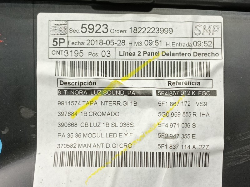 Recambio de guarnecido puerta delantera derecha para seat leon (5f1) 1.4 tsi referencia OEM IAM   