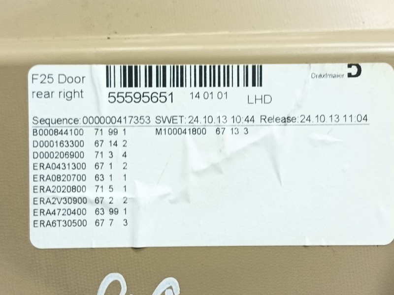 Recambio de guarnecido puerta trasera derecha para bmw x3 (f25) xdrive 20d referencia OEM IAM 51417279904 105005838 