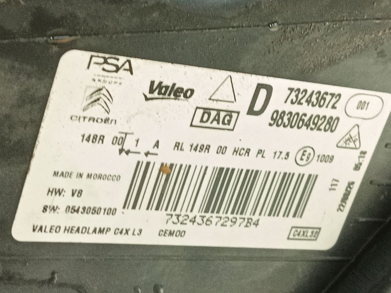 Recambio de faro derecho para citroën c4 iii (ba_, bb_, bc_) 1.5 bluehdi 130 (bbyhzb) referencia OEM IAM 9830649280  