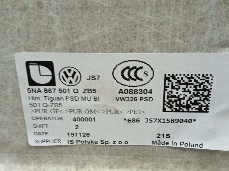 Recambio de techo interior para volkswagen tiguan (ad1, ax1) 1.5 tsi referencia OEM IAM 5NA867501QZB5 1948425865FH55 