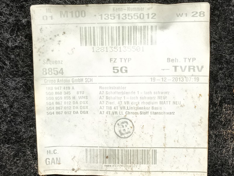 Recambio de guarnecido puerta delantera derecha para volkswagen golf vii (5g1, bq1, be1, be2) 1.6 tdi 4motion referencia OEM IAM