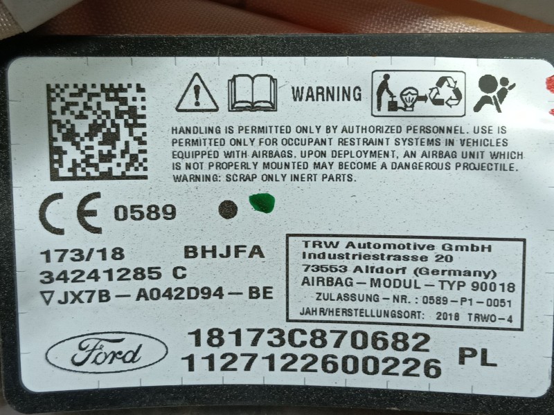 Recambio de airbag cortina delantero derecho para ford focus iv (hn) 1.5 ecoblue referencia OEM IAM   