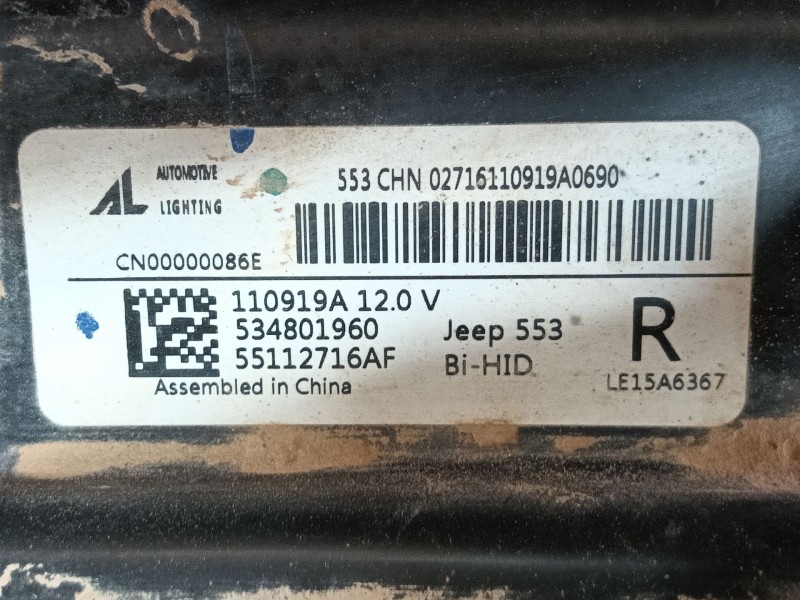 Recambio de faro derecho para jeep compass (mp, m6, mv, m7) 1.3 referencia OEM IAM K55112716AG 55112716AF 