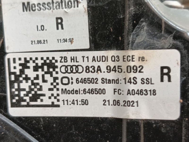 Recambio de piloto trasero derecho para audi q3 sportback (f3n) 35 tdi referencia OEM IAM 83A945092 646502 