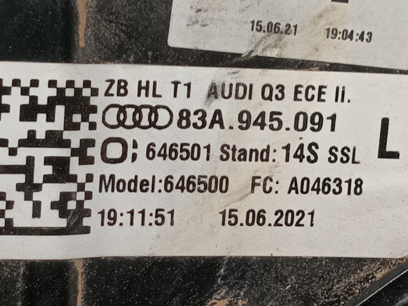 Recambio de piloto trasero izquierdo para audi q3 sportback (f3n) 35 tdi referencia OEM IAM 83A945091 646501 