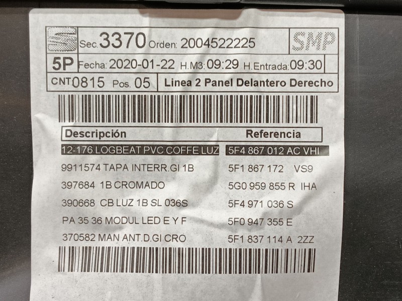 Recambio de guarnecido puerta delantera derecha para seat leon (5f1) 2.0 tdi referencia OEM IAM 5F4867012NVHI 5F4867132 