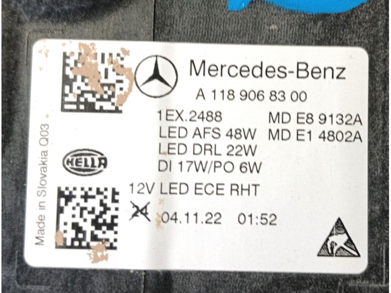 Recambio de faro izquierdo para mercedes-benz cla (c118) cla 180 (118.384) referencia OEM IAM   