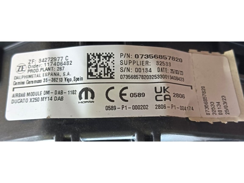 Recambio de airbag delantero izquierdo para fiat ducato furgoneta (250_) 140 multijet 2,2 d referencia OEM IAM  34274897 