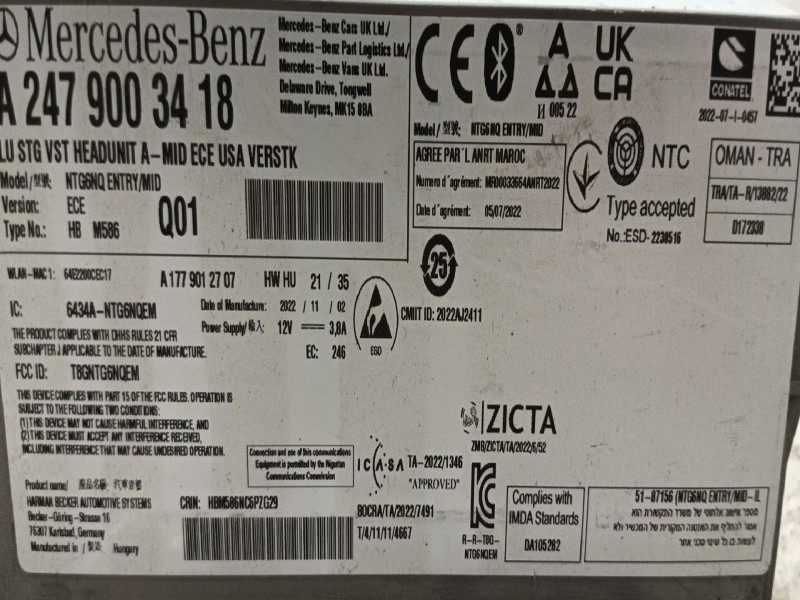 Recambio de modulo electronico para mercedes-benz cla (c118) cla 180 (118.384) referencia OEM IAM A2479003418 A1779012707 