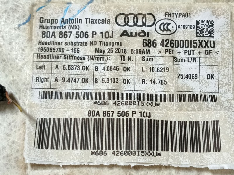 Recambio de techo interior para audi q5 (fyb, fyg) 35 tdi quattro referencia OEM IAM 80A867505AK1OJ 80A867506P10J 