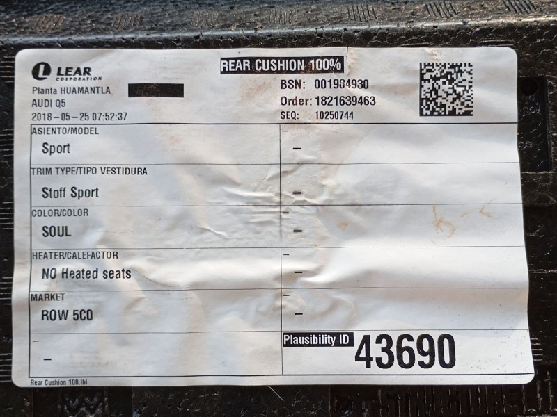 Recambio de asientos traseros para audi q5 (fyb, fyg) 35 tdi quattro referencia OEM IAM   