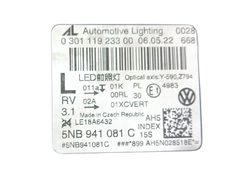 Recambio de faro izquierdo para volkswagen tiguan (ad1, ax1) 2.0 tdi referencia OEM IAM 5NB941113C 5NB941081C 