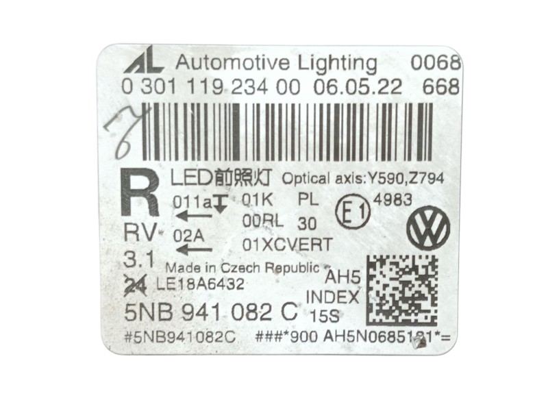 Recambio de faro derecho para volkswagen tiguan (ad1, ax1) 2.0 tdi referencia OEM IAM 5NB941114C 5NB941082C 
