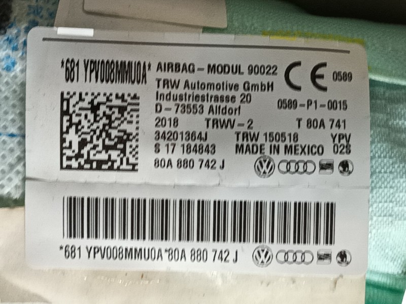 Recambio de airbag cortina delantero derecho para audi q5 (fyb, fyg) 35 tdi quattro referencia OEM IAM 80A880742M 34201364J 