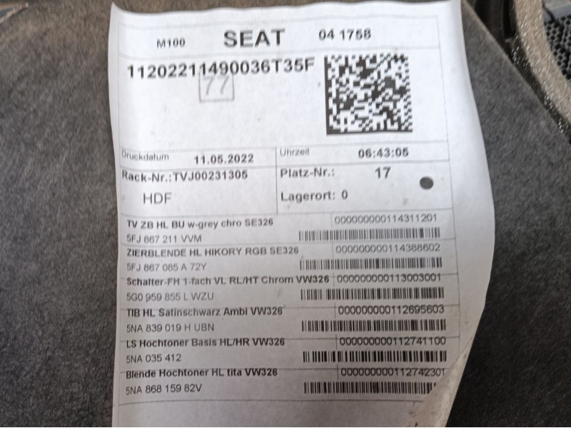 Recambio de guarnecido puerta trasera izquierda para seat tarraco (kn2) 2.0 tdi referencia OEM IAM  5FJ867211 