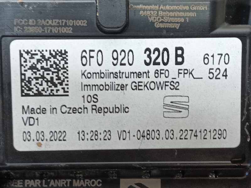 Recambio de cuadro instrumentos para seat tarraco (kn2) 2.0 tdi referencia OEM IAM 6F0920320B A3C0793100109 